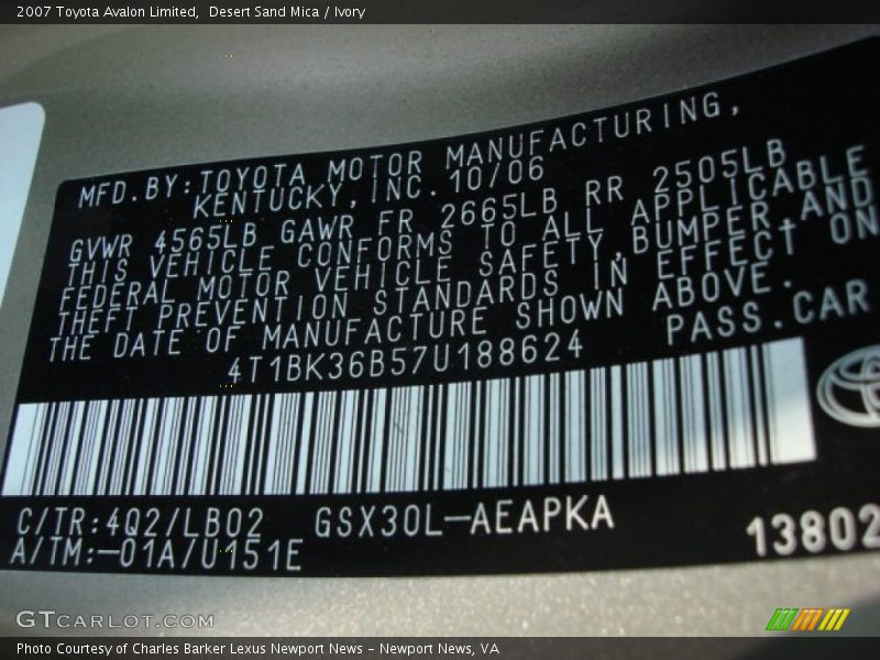 Desert Sand Mica / Ivory 2007 Toyota Avalon Limited