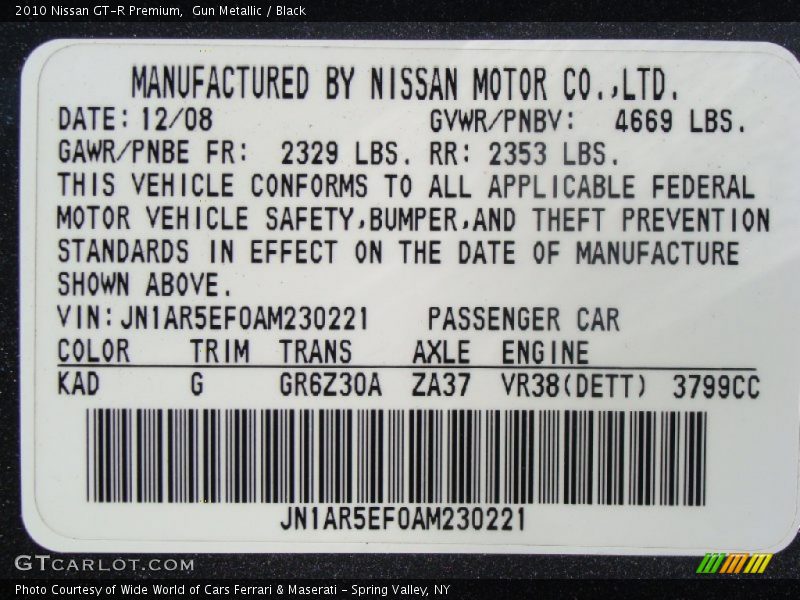 2010 GT-R Premium Gun Metallic Color Code KAD