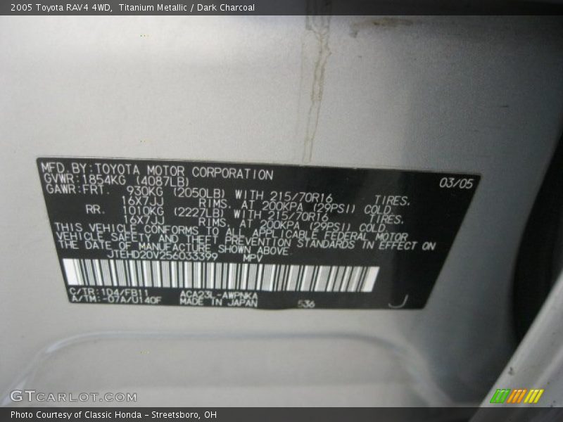 Titanium Metallic / Dark Charcoal 2005 Toyota RAV4 4WD
