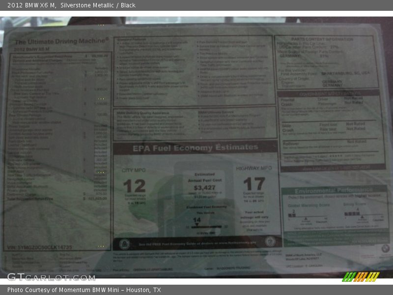  2012 X6 M  Window Sticker