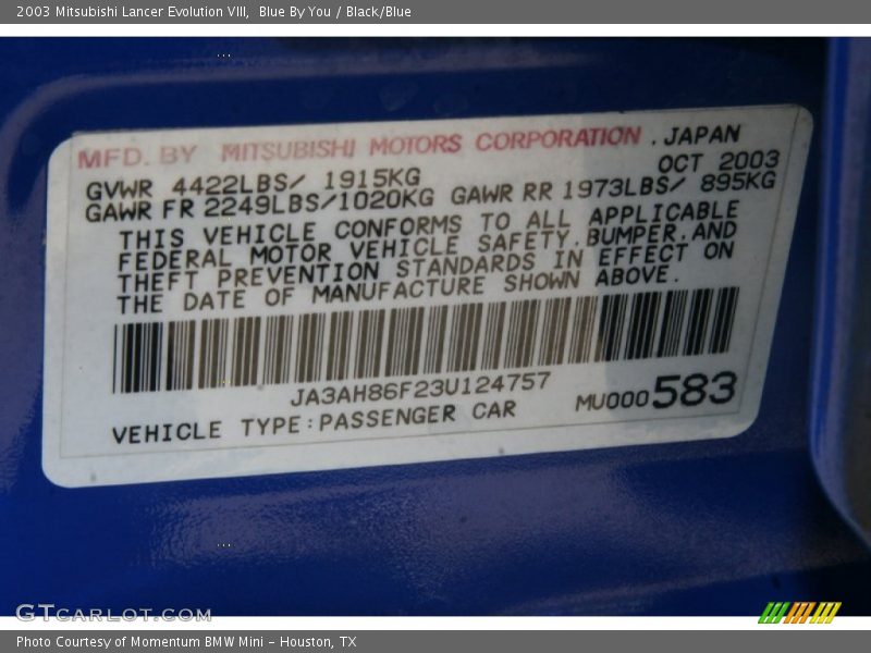 Blue By You / Black/Blue 2003 Mitsubishi Lancer Evolution VIII