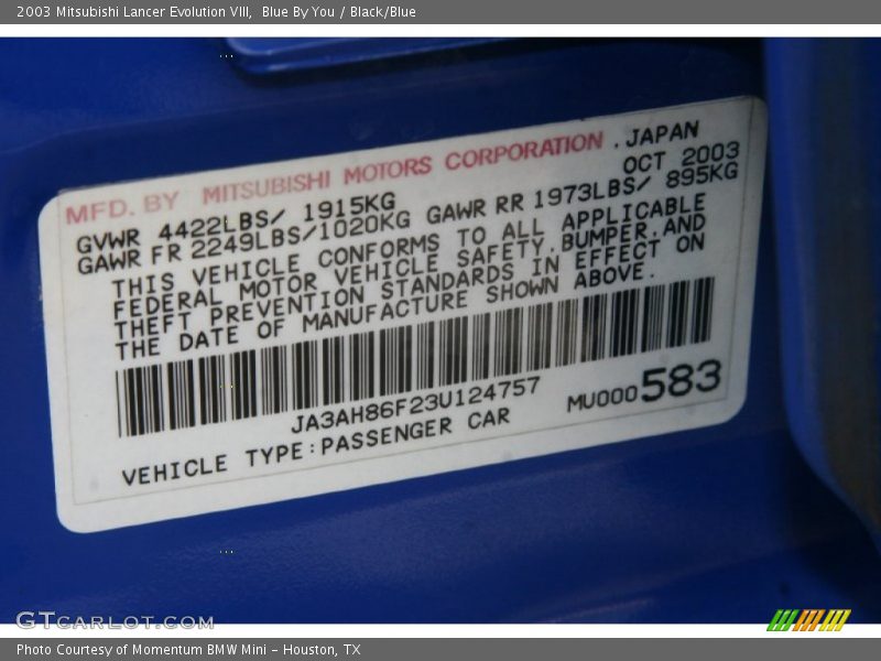 Blue By You / Black/Blue 2003 Mitsubishi Lancer Evolution VIII