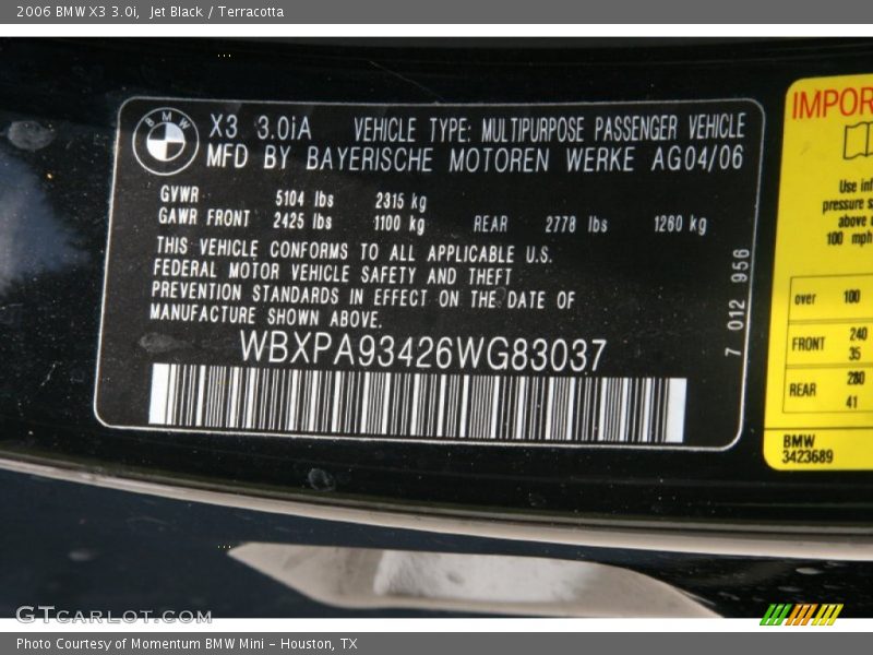 Jet Black / Terracotta 2006 BMW X3 3.0i