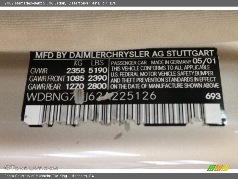 Desert Silver Metallic / Java 2002 Mercedes-Benz S 500 Sedan