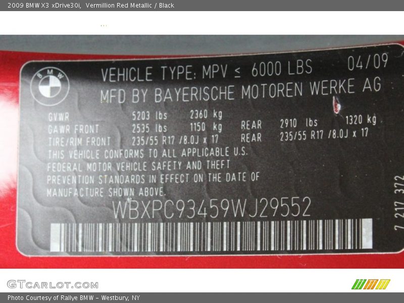 Vermillion Red Metallic / Black 2009 BMW X3 xDrive30i