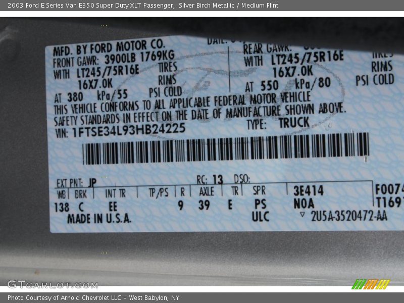 Silver Birch Metallic / Medium Flint 2003 Ford E Series Van E350 Super Duty XLT Passenger
