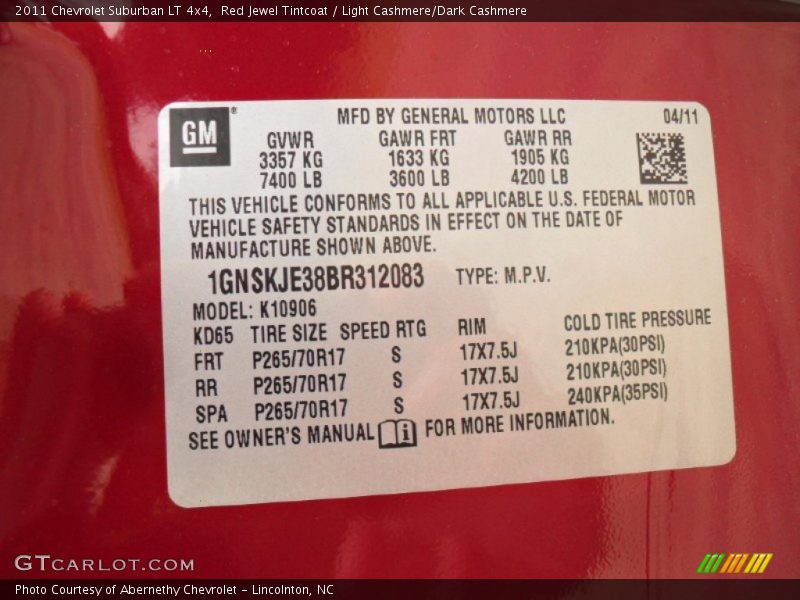 Red Jewel Tintcoat / Light Cashmere/Dark Cashmere 2011 Chevrolet Suburban LT 4x4