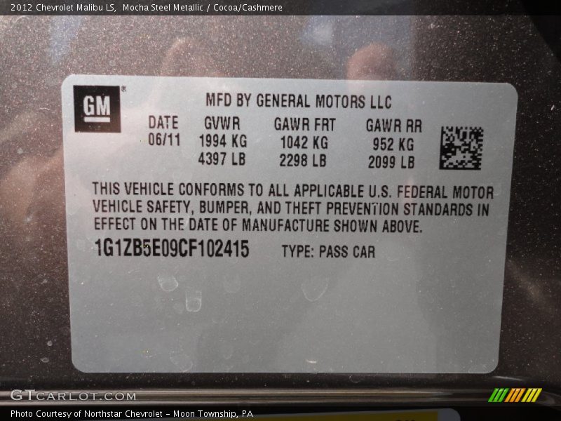 Mocha Steel Metallic / Cocoa/Cashmere 2012 Chevrolet Malibu LS