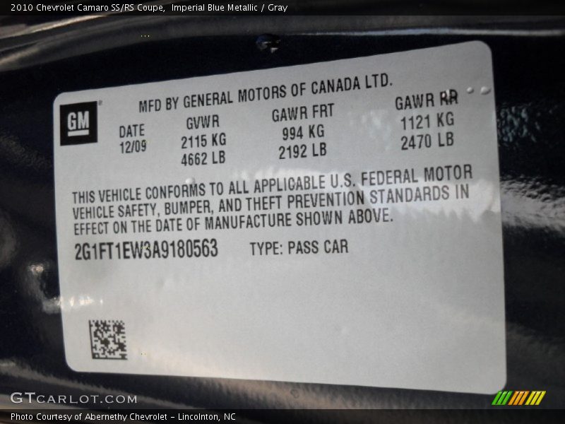 Imperial Blue Metallic / Gray 2010 Chevrolet Camaro SS/RS Coupe