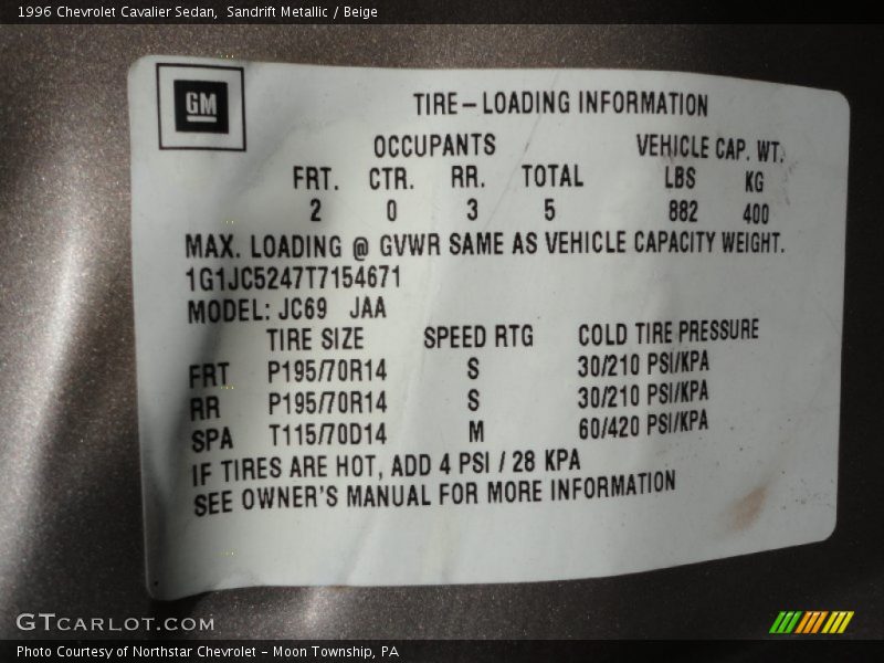 Sandrift Metallic / Beige 1996 Chevrolet Cavalier Sedan