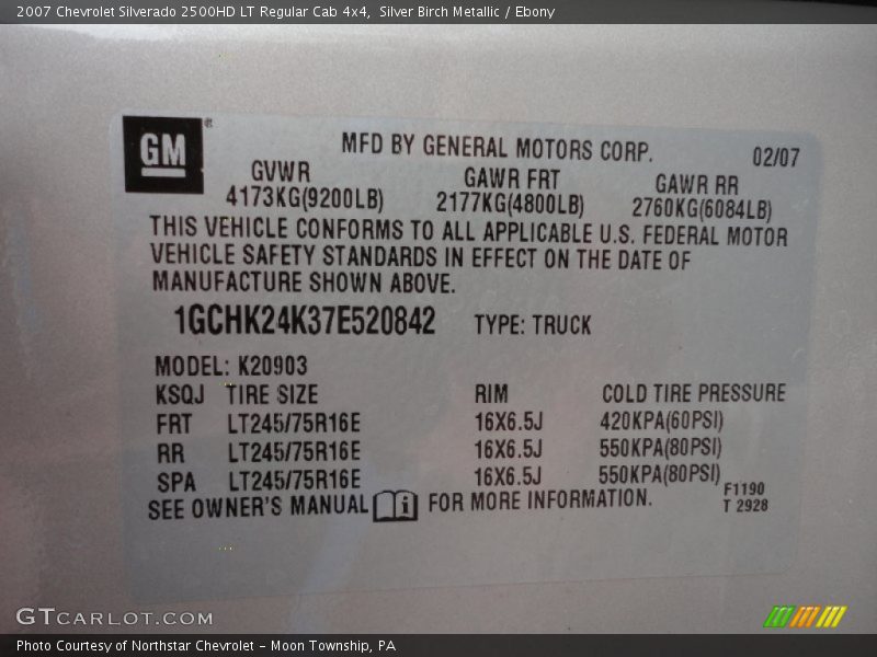 Silver Birch Metallic / Ebony 2007 Chevrolet Silverado 2500HD LT Regular Cab 4x4