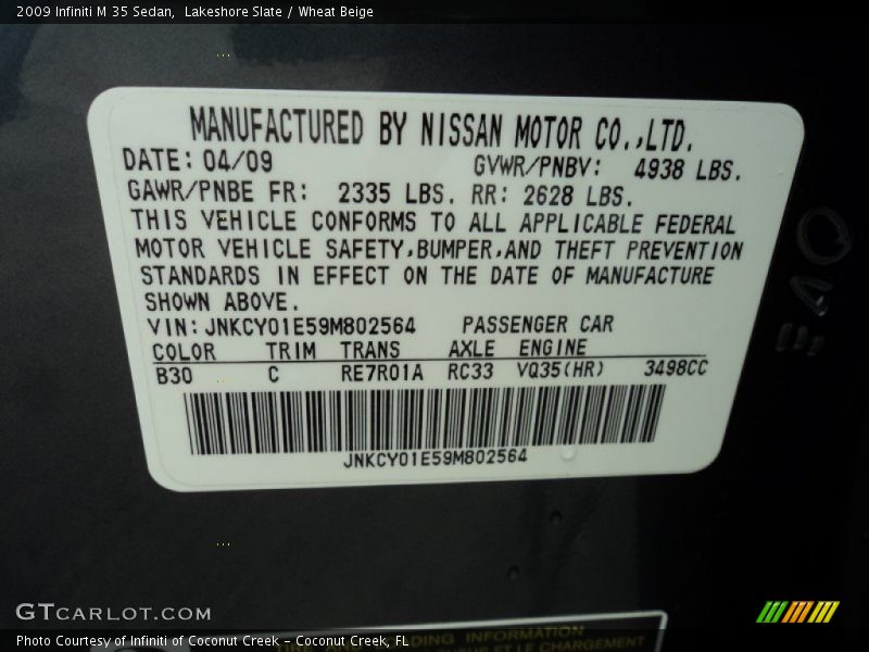 Lakeshore Slate / Wheat Beige 2009 Infiniti M 35 Sedan