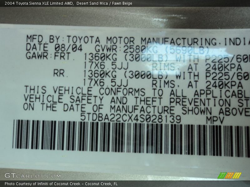Desert Sand Mica / Fawn Beige 2004 Toyota Sienna XLE Limited AWD