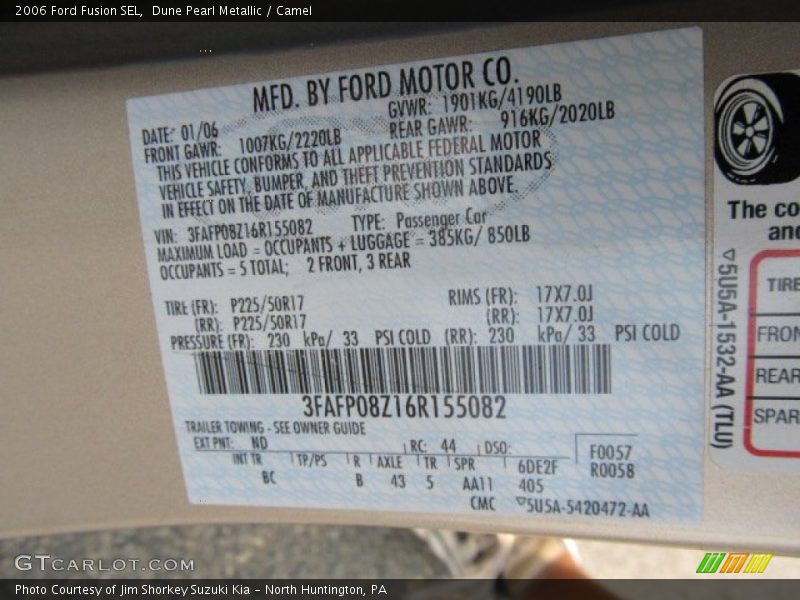 2006 Fusion SEL Dune Pearl Metallic Color Code ND