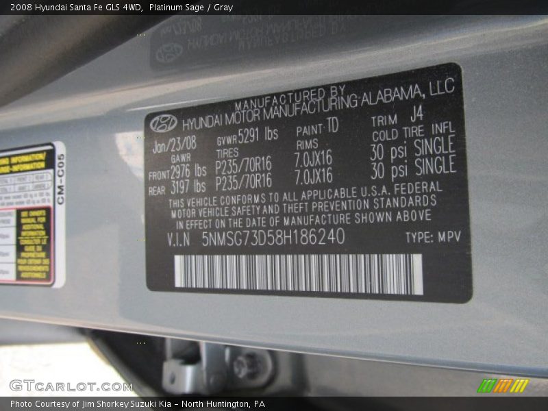 Platinum Sage / Gray 2008 Hyundai Santa Fe GLS 4WD