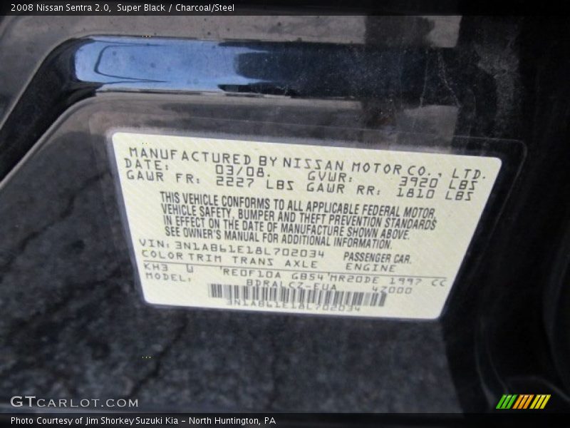 Super Black / Charcoal/Steel 2008 Nissan Sentra 2.0