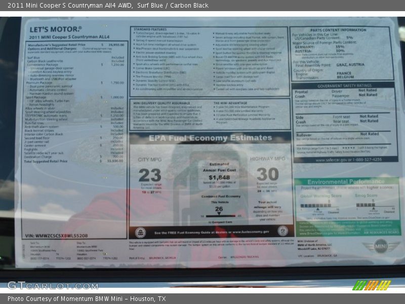  2011 Cooper S Countryman All4 AWD Window Sticker