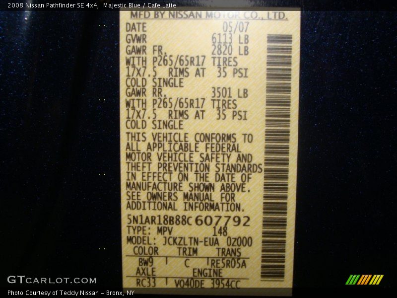 Majestic Blue / Cafe Latte 2008 Nissan Pathfinder SE 4x4