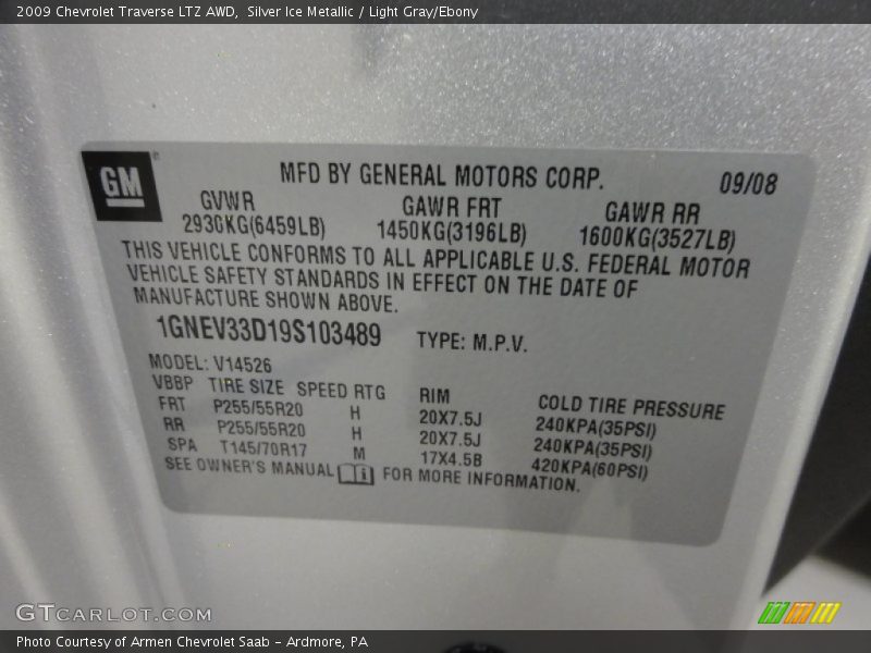 Silver Ice Metallic / Light Gray/Ebony 2009 Chevrolet Traverse LTZ AWD