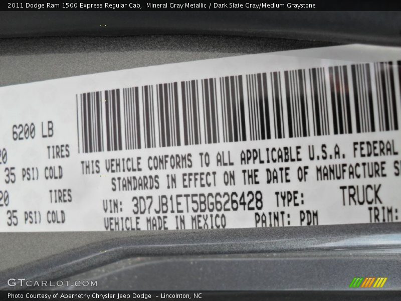 Mineral Gray Metallic / Dark Slate Gray/Medium Graystone 2011 Dodge Ram 1500 Express Regular Cab