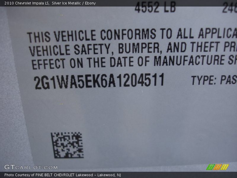 Silver Ice Metallic / Ebony 2010 Chevrolet Impala LS