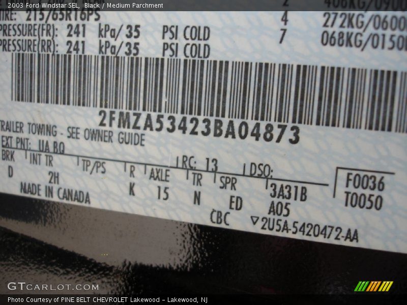 Black / Medium Parchment 2003 Ford Windstar SEL