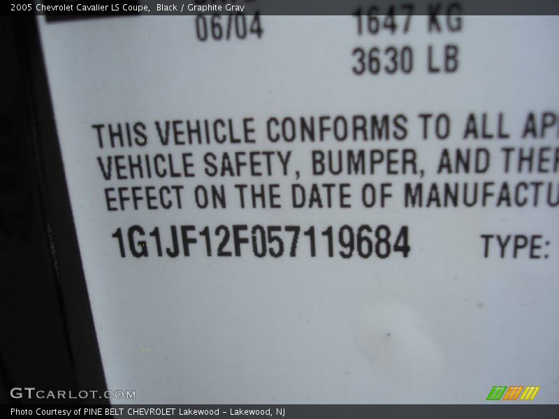 Black / Graphite Gray 2005 Chevrolet Cavalier LS Coupe