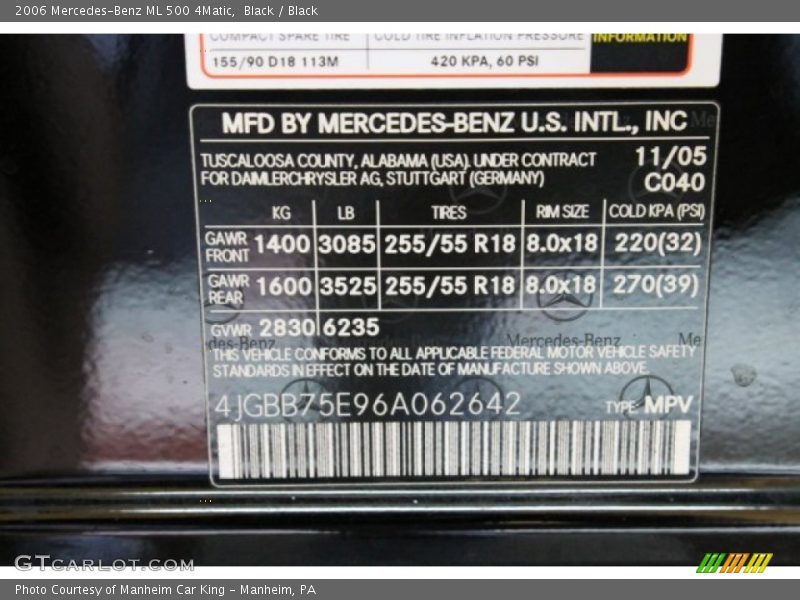 Black / Black 2006 Mercedes-Benz ML 500 4Matic