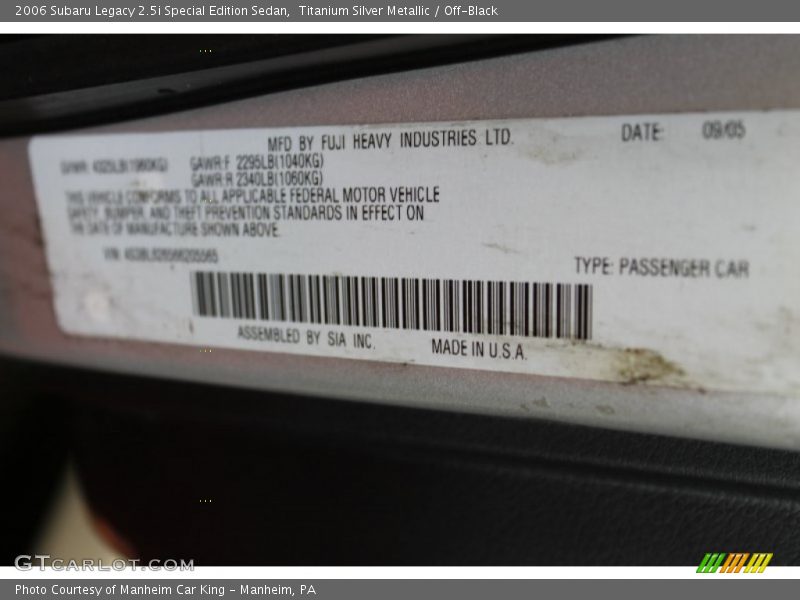 Titanium Silver Metallic / Off-Black 2006 Subaru Legacy 2.5i Special Edition Sedan