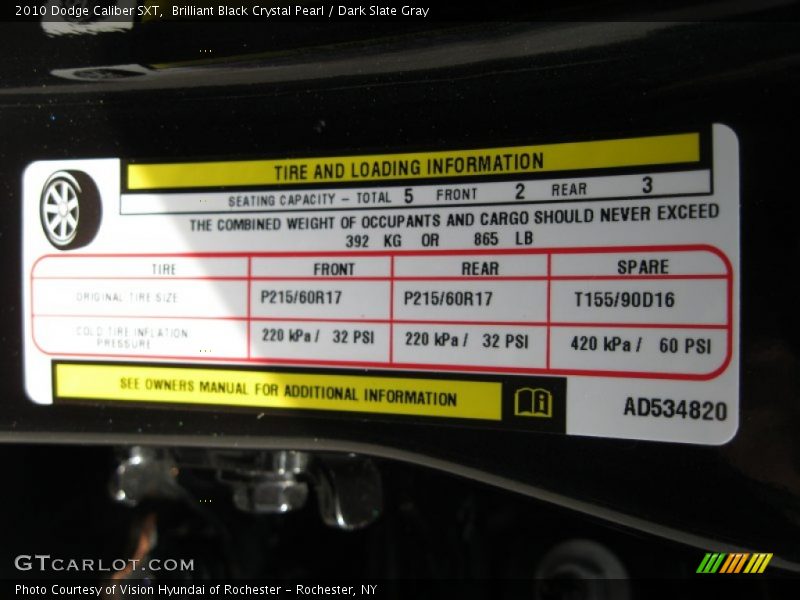 Brilliant Black Crystal Pearl / Dark Slate Gray 2010 Dodge Caliber SXT