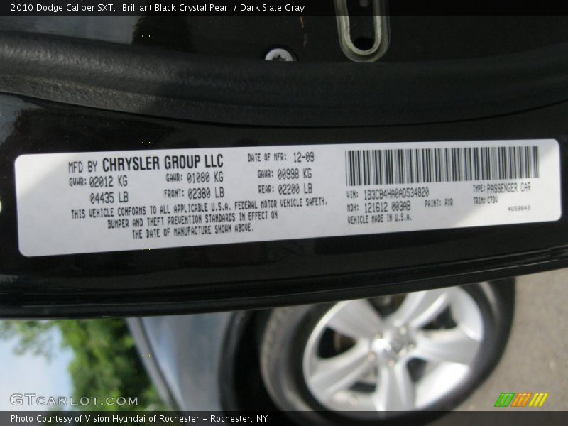 Brilliant Black Crystal Pearl / Dark Slate Gray 2010 Dodge Caliber SXT