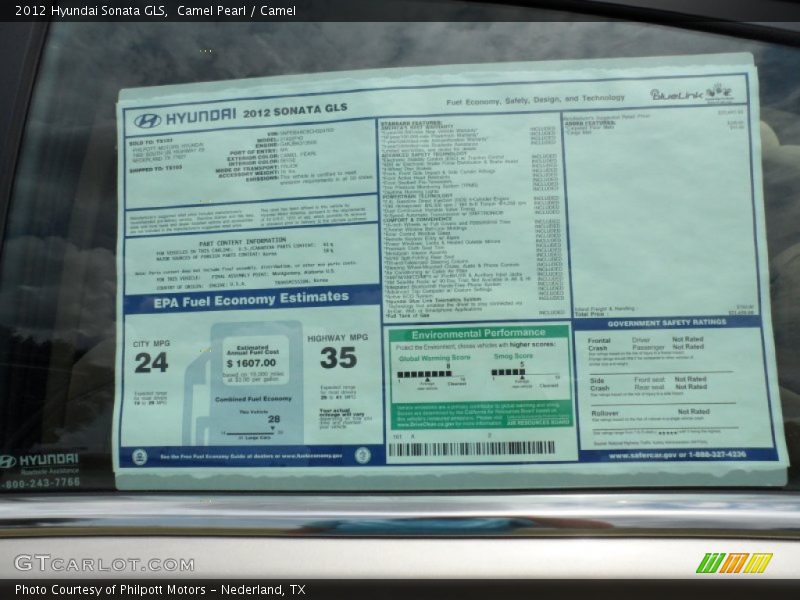  2012 Sonata GLS Window Sticker