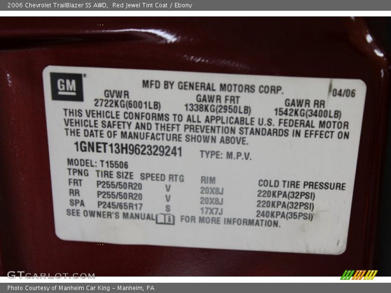 Red Jewel Tint Coat / Ebony 2006 Chevrolet TrailBlazer SS AWD