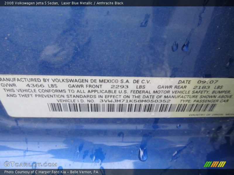 Laser Blue Metallic / Anthracite Black 2008 Volkswagen Jetta S Sedan