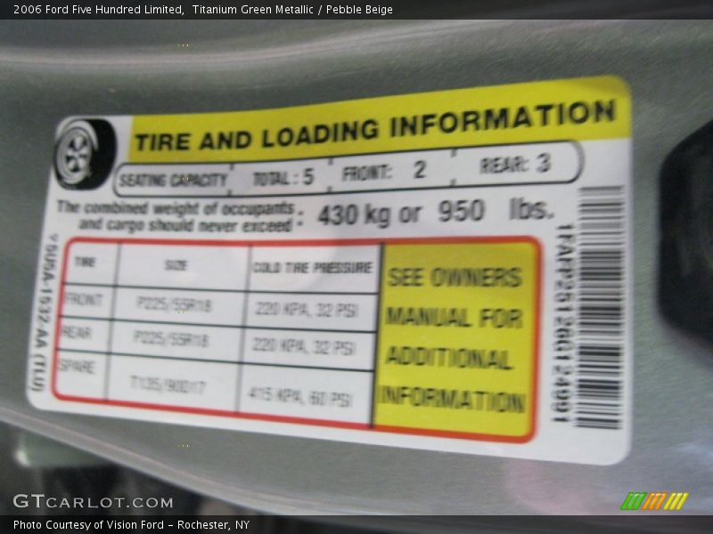 Titanium Green Metallic / Pebble Beige 2006 Ford Five Hundred Limited