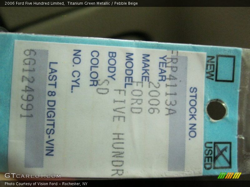Titanium Green Metallic / Pebble Beige 2006 Ford Five Hundred Limited