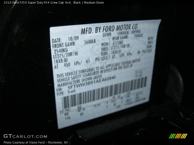 Black / Medium Stone 2010 Ford F350 Super Duty FX4 Crew Cab 4x4