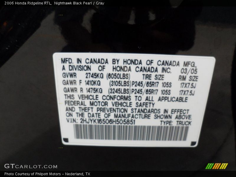 Nighthawk Black Pearl / Gray 2006 Honda Ridgeline RTL