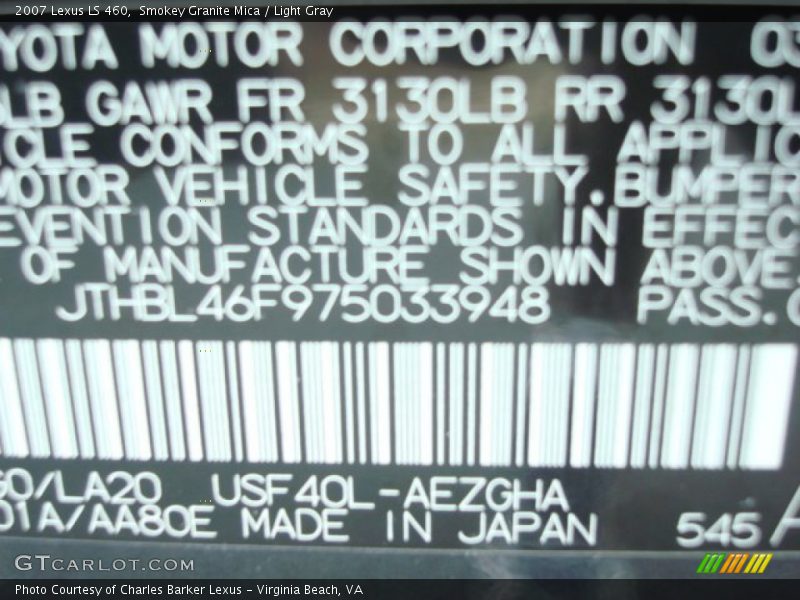 Smokey Granite Mica / Light Gray 2007 Lexus LS 460