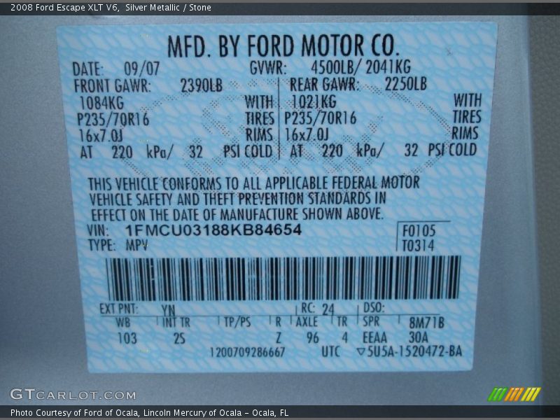 Silver Metallic / Stone 2008 Ford Escape XLT V6