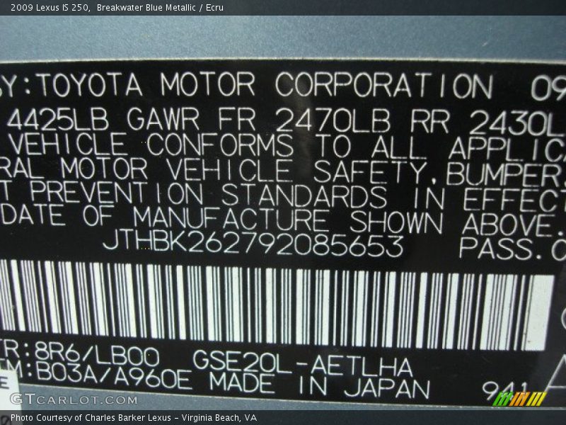 Breakwater Blue Metallic / Ecru 2009 Lexus IS 250