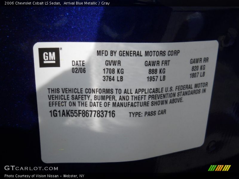 Arrival Blue Metallic / Gray 2006 Chevrolet Cobalt LS Sedan
