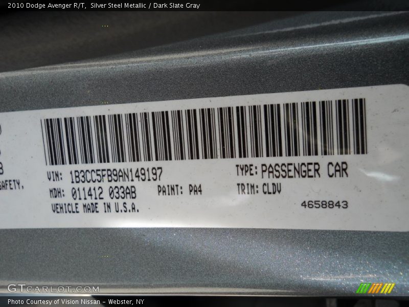 Silver Steel Metallic / Dark Slate Gray 2010 Dodge Avenger R/T