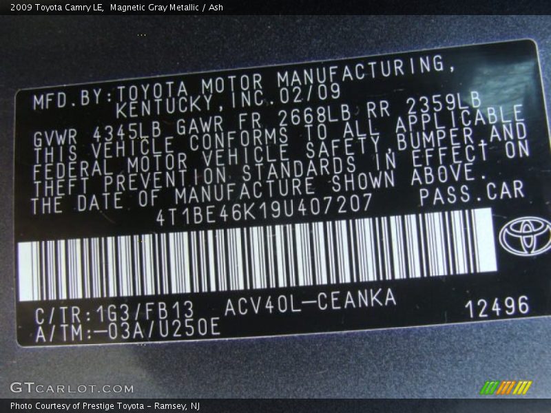 Magnetic Gray Metallic / Ash 2009 Toyota Camry LE