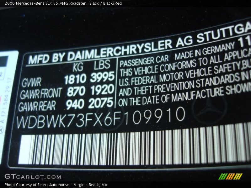 Black / Black/Red 2006 Mercedes-Benz SLK 55 AMG Roadster