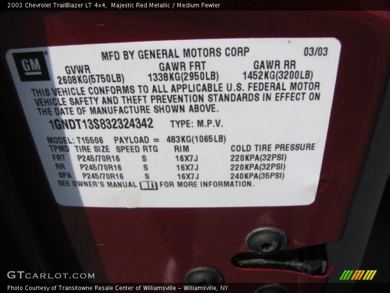 Majestic Red Metallic / Medium Pewter 2003 Chevrolet TrailBlazer LT 4x4
