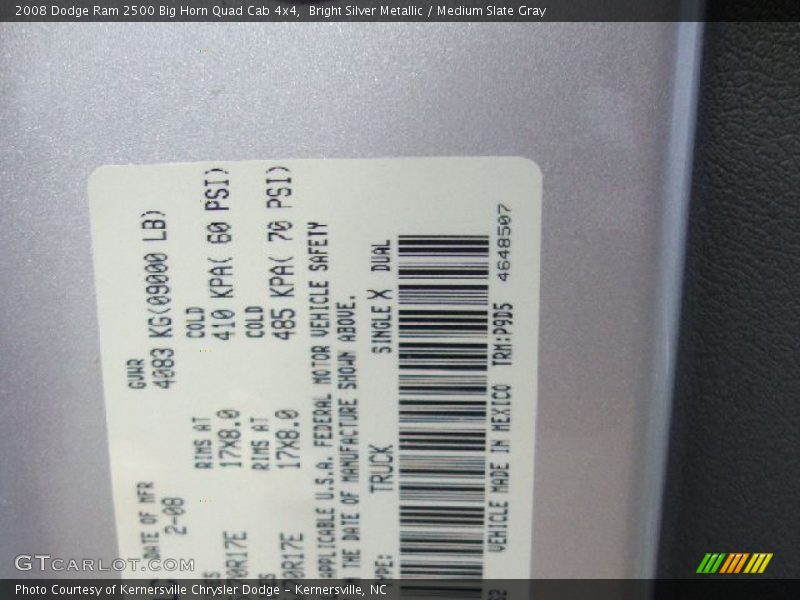 Bright Silver Metallic / Medium Slate Gray 2008 Dodge Ram 2500 Big Horn Quad Cab 4x4