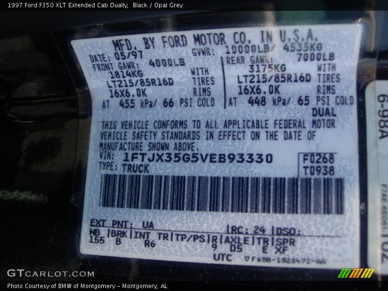 Black / Opal Grey 1997 Ford F350 XLT Extended Cab Dually