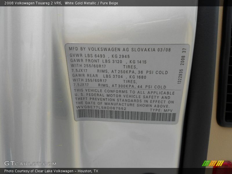 White Gold Metallic / Pure Beige 2008 Volkswagen Touareg 2 VR6