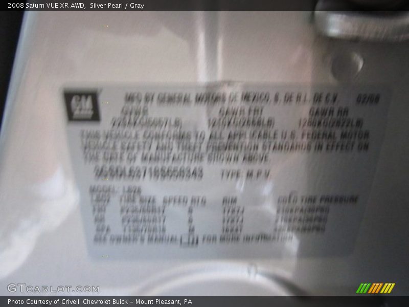 Silver Pearl / Gray 2008 Saturn VUE XR AWD
